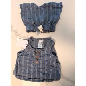 Carter’s Newborn 2PC Outfit Set Blue Striped Top & Shorts 0M Baby